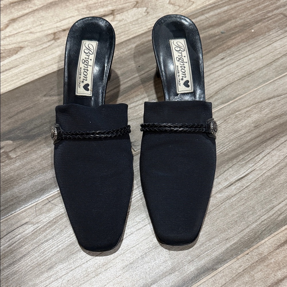 Brighton Women's Black Mules with braided leather Detail